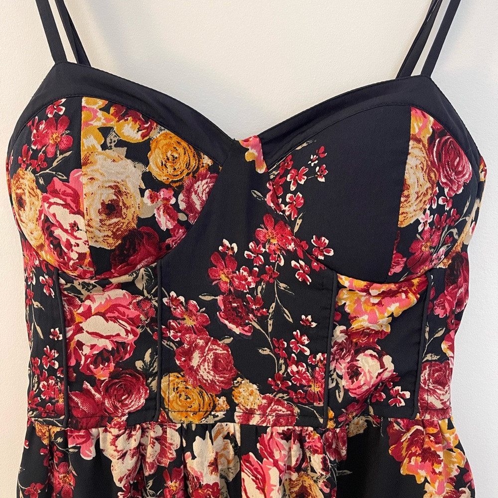 Navy Floral Wide Leg Jumpsuit with Pockets